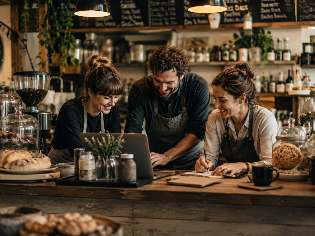 Menschen arbeiten authentisch in einem kleinen Unternehmen zusammen